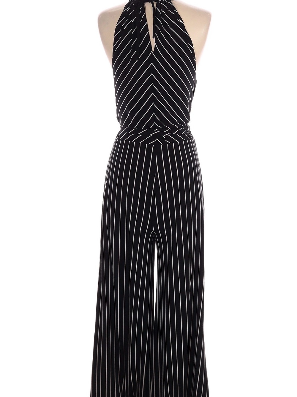 Lauren Ralph Lauren Y2K Striped Halter Wide Leg Jumpsuit Black White .* SIZE M - Picture 4 of 9